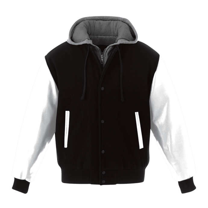 JK544 - Custom Melton and Leather Hooded Varsity Jacket